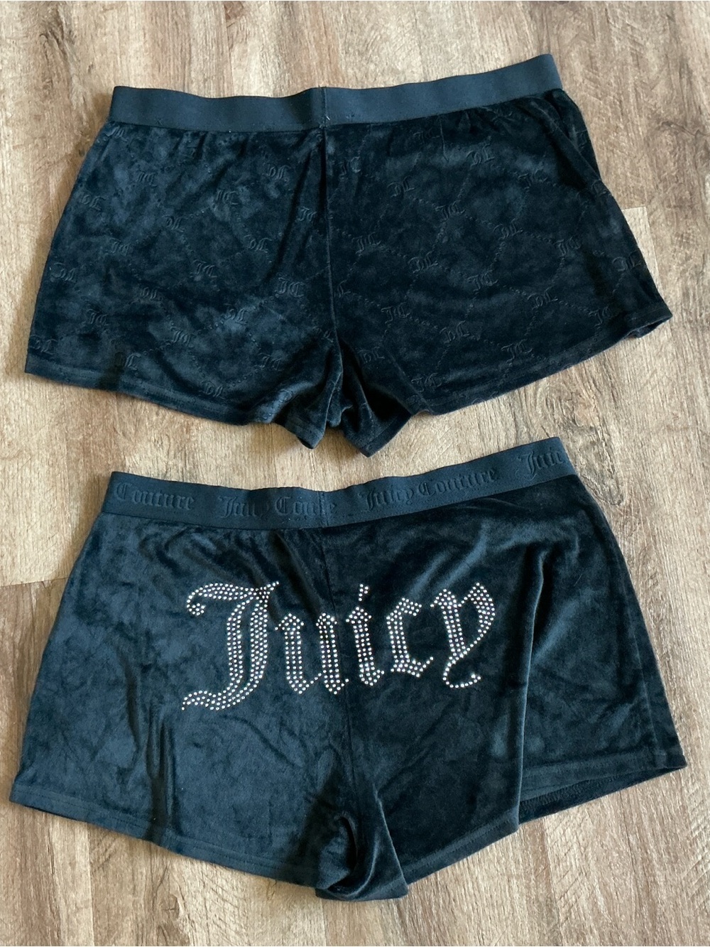 Juicy Couture Shorts XL Lot Black Soft Velour Bling Rhinestone Lounge Sleep Y2K